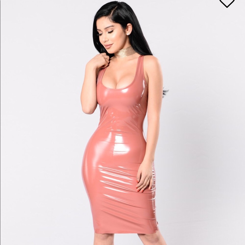 Fashion Nova Pink Latex Dress - Large